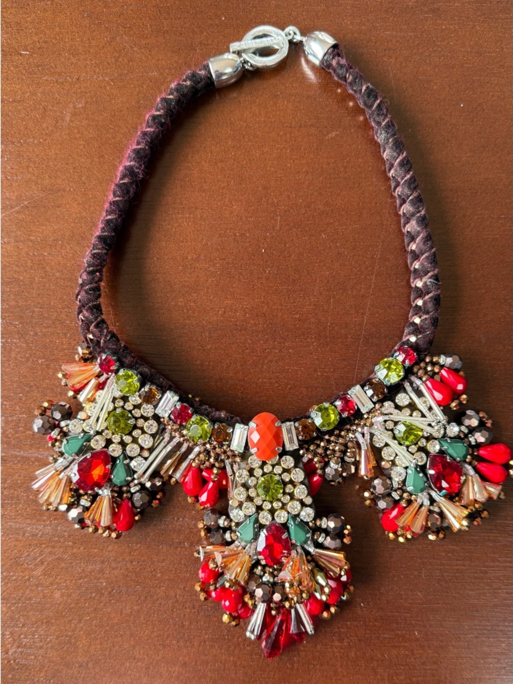 Red & Green Crystal Cluster Statement Necklace - Designer Inspired